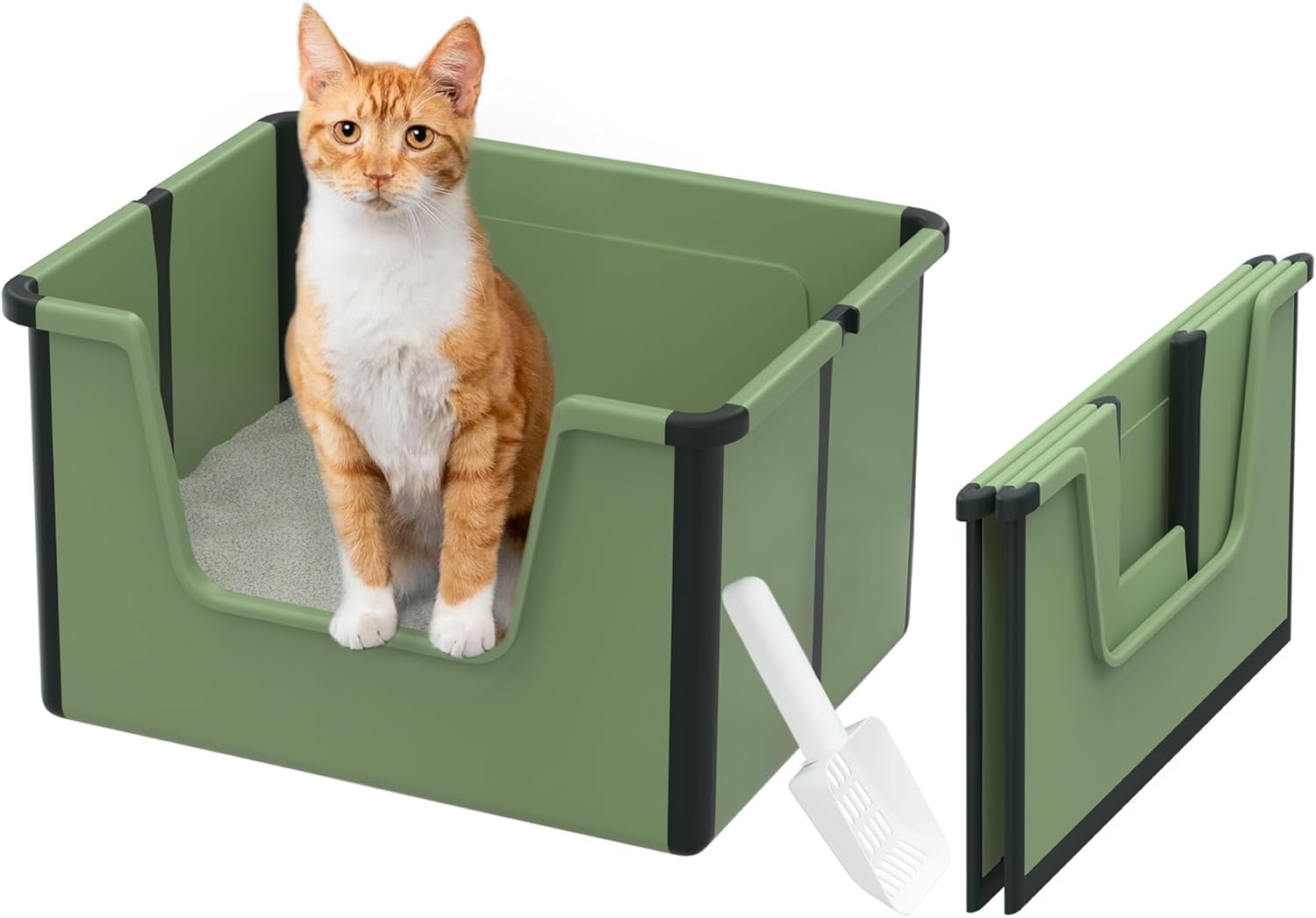 Travel cat Litter Box, Foldable High Side Low Entry Cat Potty Pan, Open