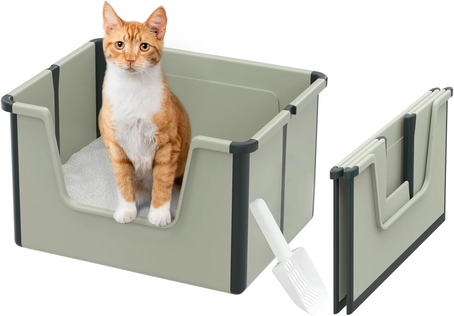 Travel cat Litter Box, Foldable High Side Low Entry Cat Potty Pan, Open