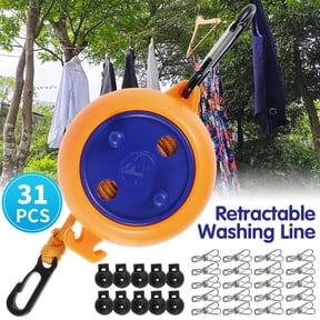 Travel clothesline,Washing Line Camping outdoor, 10 Meters Travel Clothesline Retractable Laundry Rope Heavy Duty, Adjustable Portable Drying Lines With 10 Fixed Buckles And 20 Clothespins