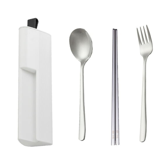 Travel cutlery set, stainless steel, Reusable utensils set with case, Portable Lunch Box for Camping and Officewhite