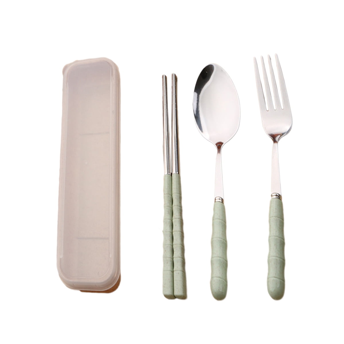 Reusable Utensils With Case, Travel Portable Fork Spoon Chopsticks Set With Organizer Stainless Steel Flatware Utensils To Go With Platic Case For Lunch Box