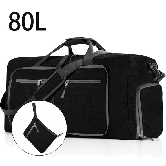 80L Large Travel Duffle Bag, 28" Foldable Overnight Bags with Shoes Compartment, Lightweight Gym Weekender Bag for Men Women(Black)