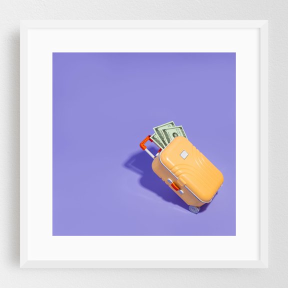 Travel money - Photography Minimalist Humor Pop Art Modern Art Surrealism Abstract White Framed Wall Art Print 20 x 20 inches
