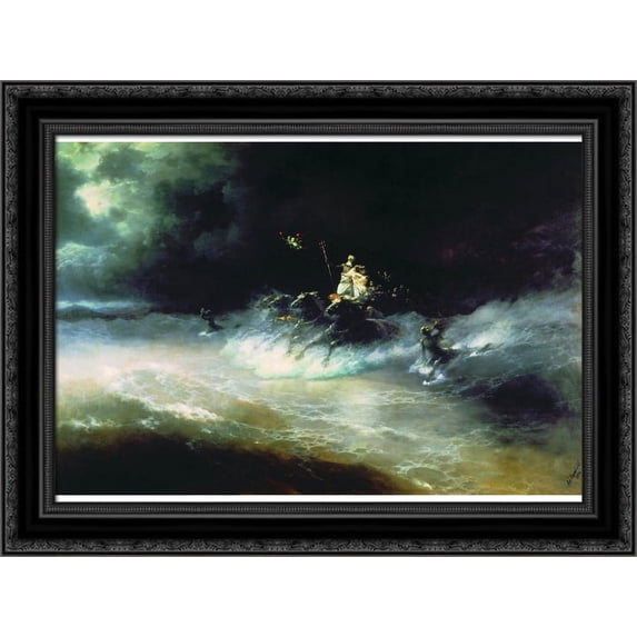 Travel of Poseidon by sea 24x20 Black Ornate Wood Framed Canvas Art by Aivazovsky, Ivan
