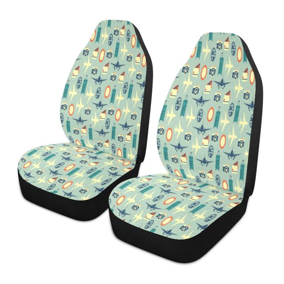 Travel pattern seamless design vector Car Seat Covers Pack of 2 Universal Front Seat Protective Cover