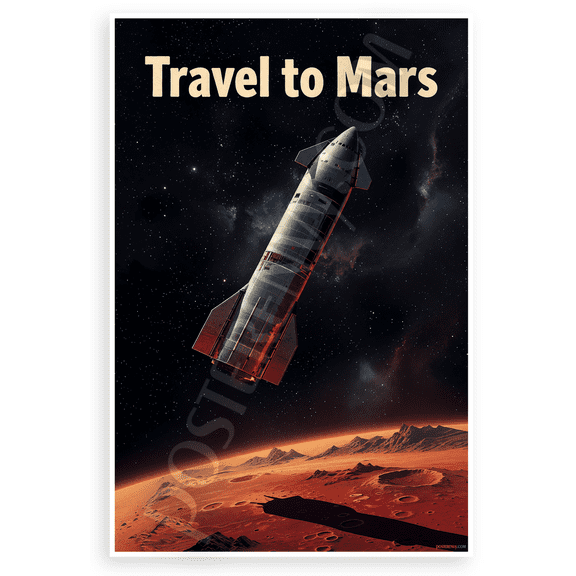 Travel to Mars Starship Space Exploration 12x18 US Made Poster