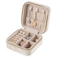 thumbnail image 1 of Travel velvet jewelry box, small portable organizer box with mirror, girl's mini gift box, ring - Off-white, 1 of 5
