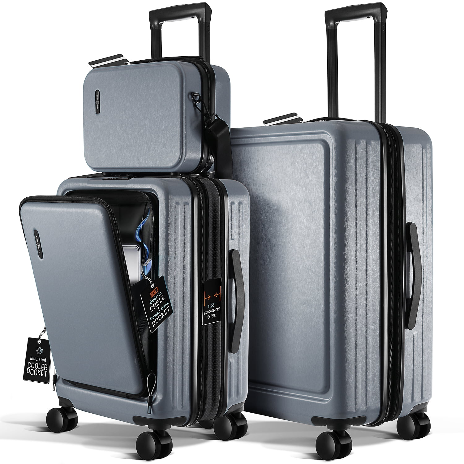 TravelArim Luggage Sets 2 Piece, 22 Inch Carry on Luggage and 24 Inch Suitcases with Wheels Spinner, Durable Hard Shell Suitcase Set, Expandable Travel Suitcase, Grey