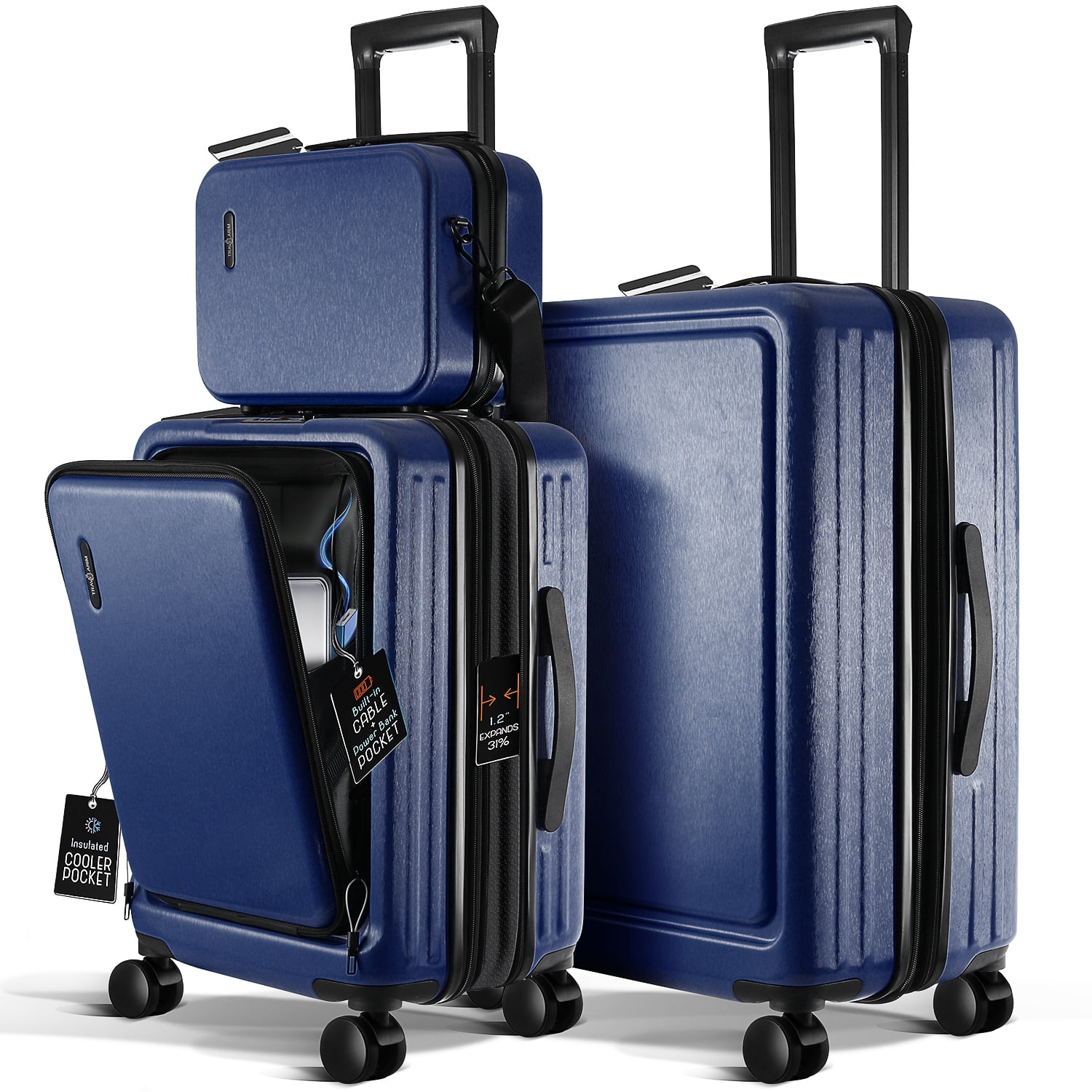 TravelArim Luggage Sets 2 Piece, 22 Inch Carry on Luggage and 24 Inch Suitcases with Wheels Spinner, Durable Hard Shell Suitcase Set, Expandable Travel Suitcase, Navy