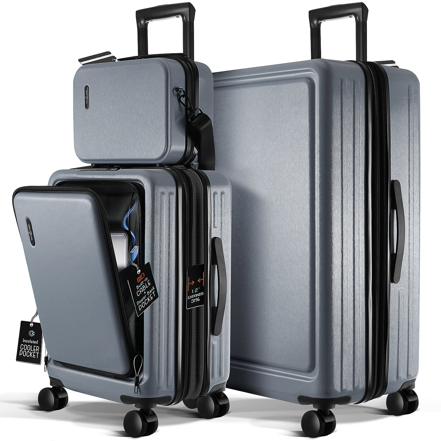 TravelArim Luggage Sets 2 Piece, 22 Inch Carry on Luggage and 28 Inch Suitcases with Wheels Spinner, Durable Hard Shell Suitcase Set, Expandable Travel Suitcase, Grey