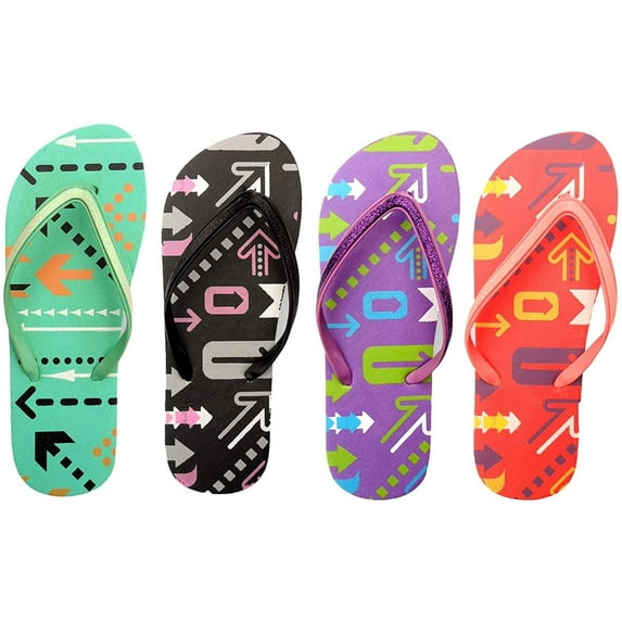 TravelNut 4 Pack Cute Pool Beach Waterproof Rubber Flip-Flops Sandals for Teen Girls Women Arrow Size 7