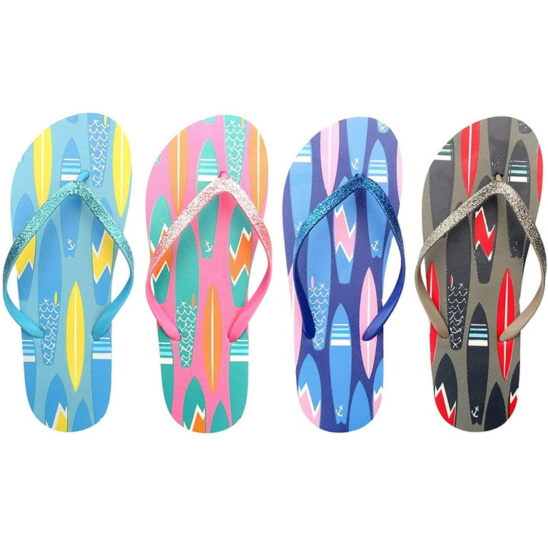 TravelNut 4 Pack Cute Pool Beach Waterproof Rubber Flip-Flops Sandals for  Teen Girls Women Surf Size 5