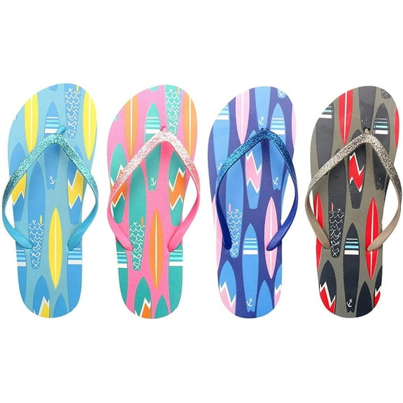 TravelNut 4 Pack Cute Pool Beach Waterproof Rubber Flip-Flops Sandals for Teen Girls Women Surf Size 8