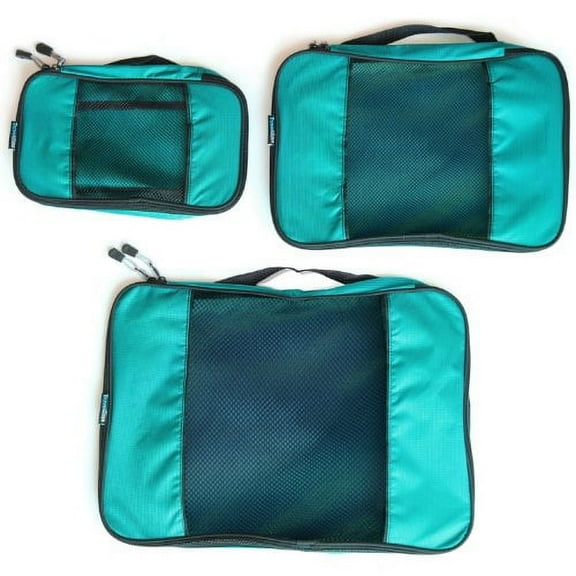 TravelWise Nylon Luggage Organization Packing Cubes, Teal, 3 Sizes