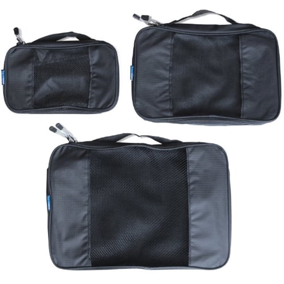 TravelWise Luggage Organizing Zippered Mesh Packing Cube Set, 3 Sizes, Black