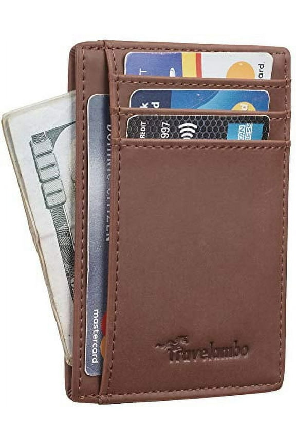 Front Pocket Minimalist Leather Slim Wallet RFID Blocking Medium Size(CH Deep Brown)