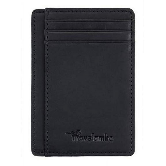 Travelambo Front Pocket Minimalist Leather Slim Wallet RFID Blocking Medium Size(03 CH Black)