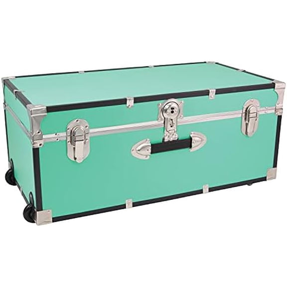 Traveler 30" Rolling Trunk with Lock - Teal Vintage Suitcase$$Home Decor, Kitchen, & Other