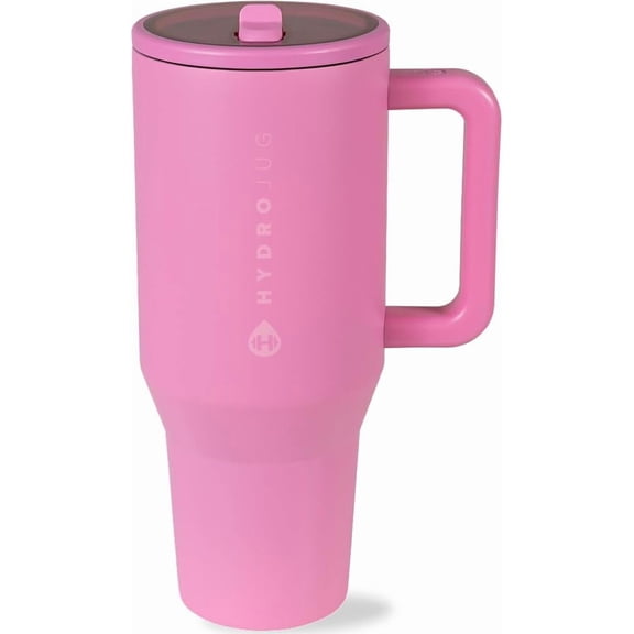 Traveler - 40 oz Water Bottle with Handle & Flip Straw - Fits in Cup Holder, Leak Resistant Tumbler-Reusable Insulated Stainless Steel & Rubber Base - Gifts for Women & Men, Pink Sand