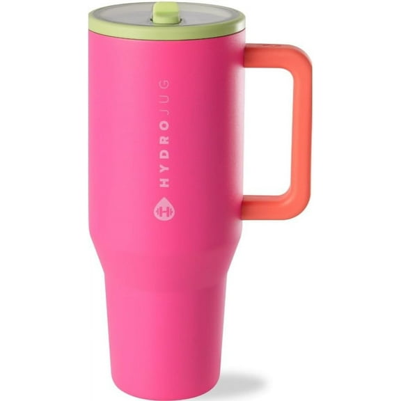 Traveler - 40 oz Water Bottle with Handle & Flip Straw - Fits in Cup Holder, Leak Resistant Tumbler-Reusable Insulated Stainless Steel & Rubber Base - Gifts for Women & Men, Pink Sand