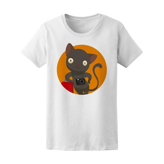 Traveler Kitty With Camera T-Shirt Women -Image by Shutterstock, Female Large