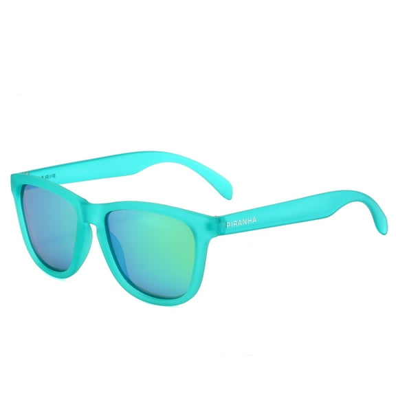 Piranha Eyewear Traveler Neon Teal Unisex Sunglasses with Polarized Blue Mirror Lenses