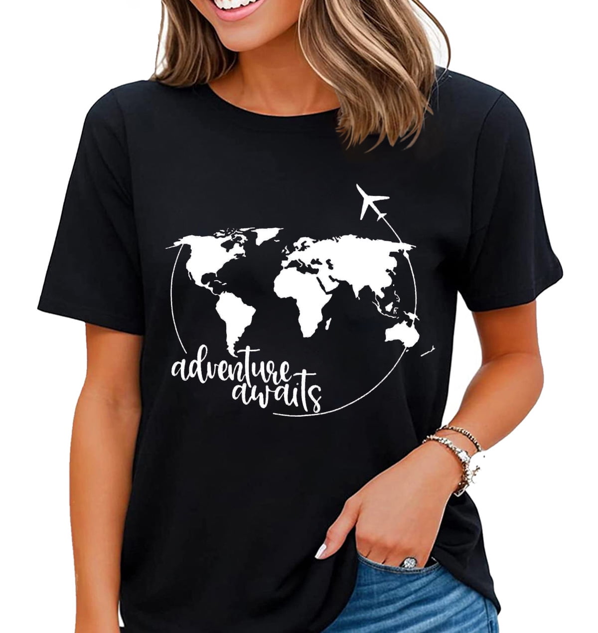 Traveler Shirts for Women Airplane Mode Shirt World Map Graphics Tee ...