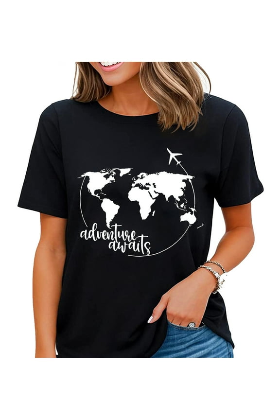Traveler Shirts for Women Airplane Mode Shirt World Map Graphics Tee Travel Vacation T-Shirt