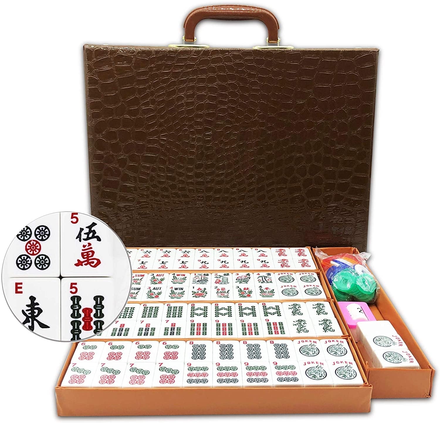 CMZ Mahjong Set MahJongg Tile Set English Mahjong, Large Mahjong Travel  Mahjong, Mahjong with Leather Box with English Manual, Crystal Mahjong  Tiles