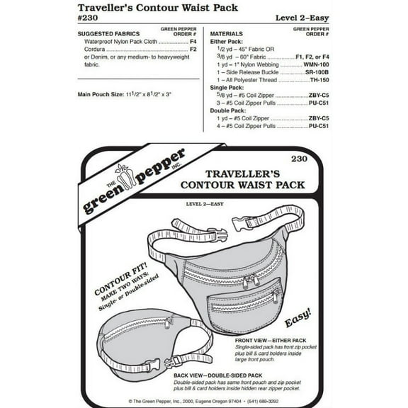 Traveler's Contour Waist Pack Bag #230 Sewing Pattern (Pattern Only)