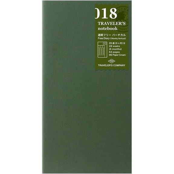 Traveler's Notebook, Refill, Vertical Weekly Free, Regular Size, 14379006