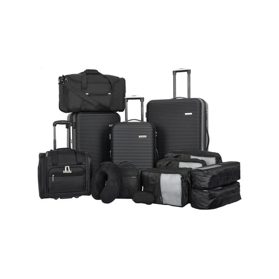 Travelers Club 14 Piece Value Travel Luggage Set, Spinner Uprights and Packing Cubes, Black