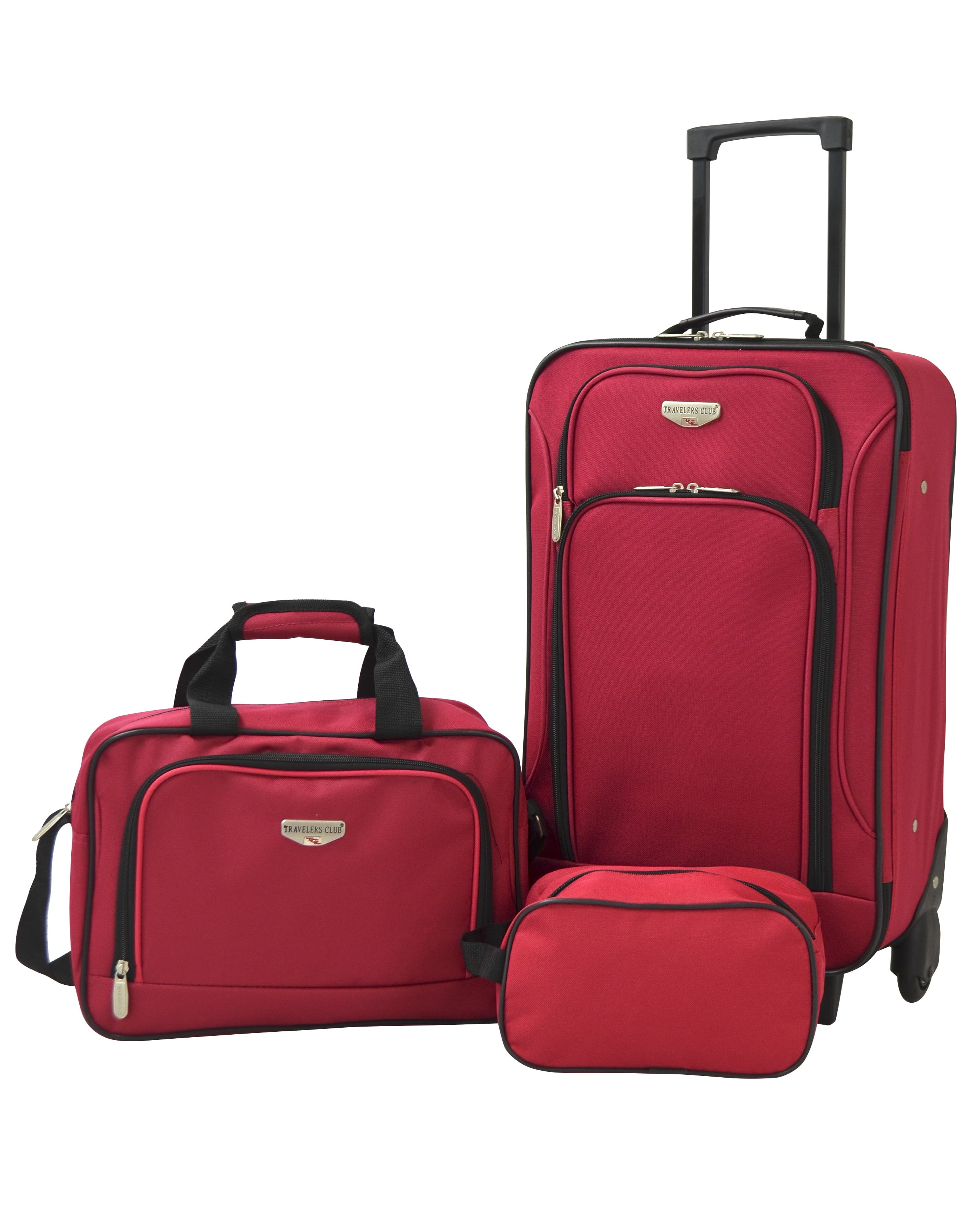 Travelers Club 3 Piece Euro Rolling Carry-on Value Set, Red