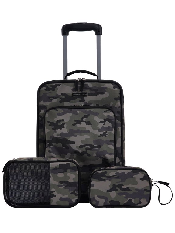 3 Piece Junior Rolling Travel Luggage Set, Camo