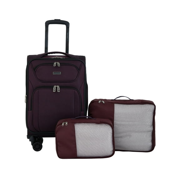 Travelers Club 3-Piece Rolling Soft side Travel Luggage Set - Mauve Wine Red