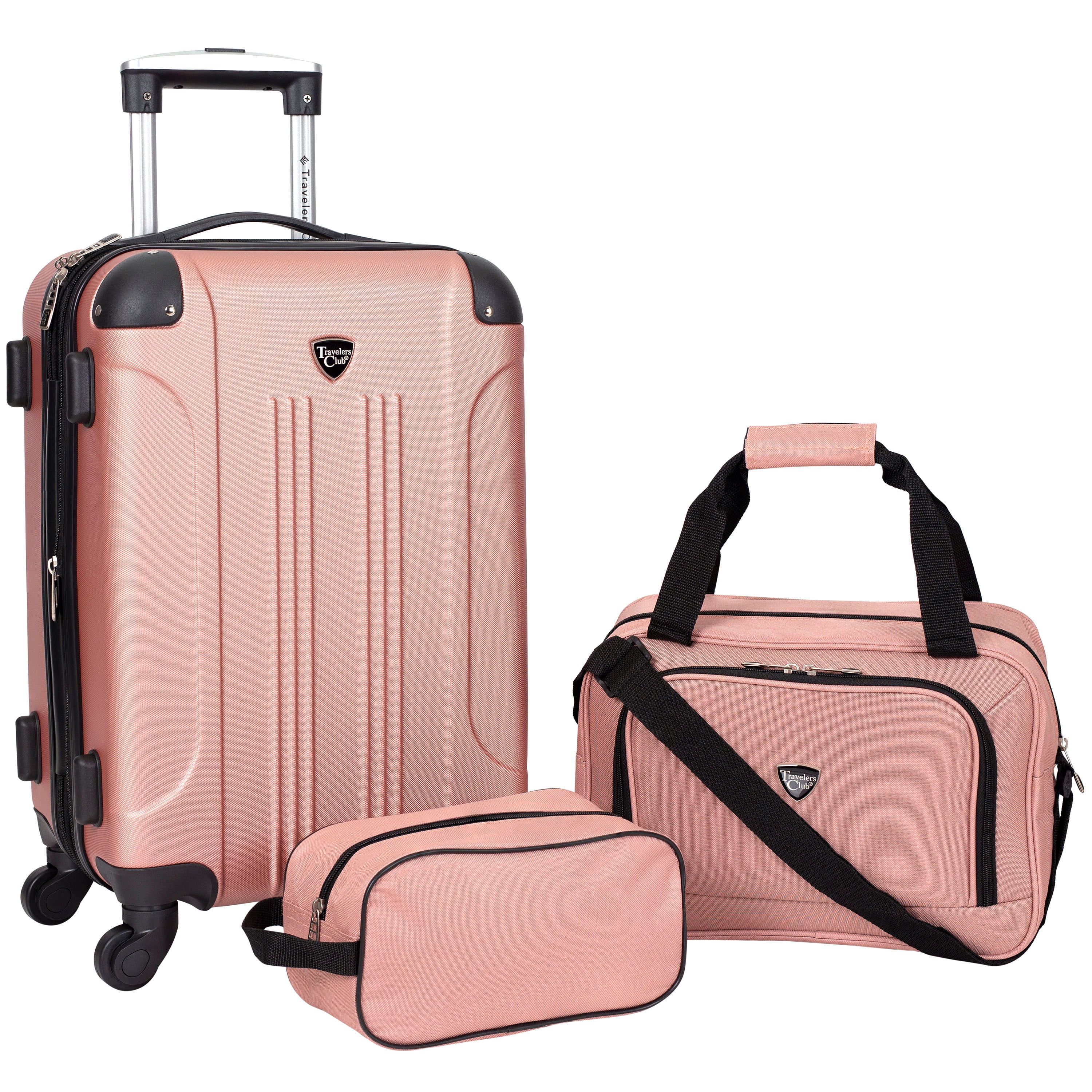 Travelers Club 3 Piece Expandable ABS Rolling Travel Set Metallic Pink Walmart