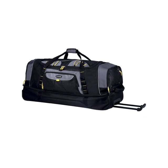 Travelers Club 36" 2Section DropBottom Rolling Duffel, Black