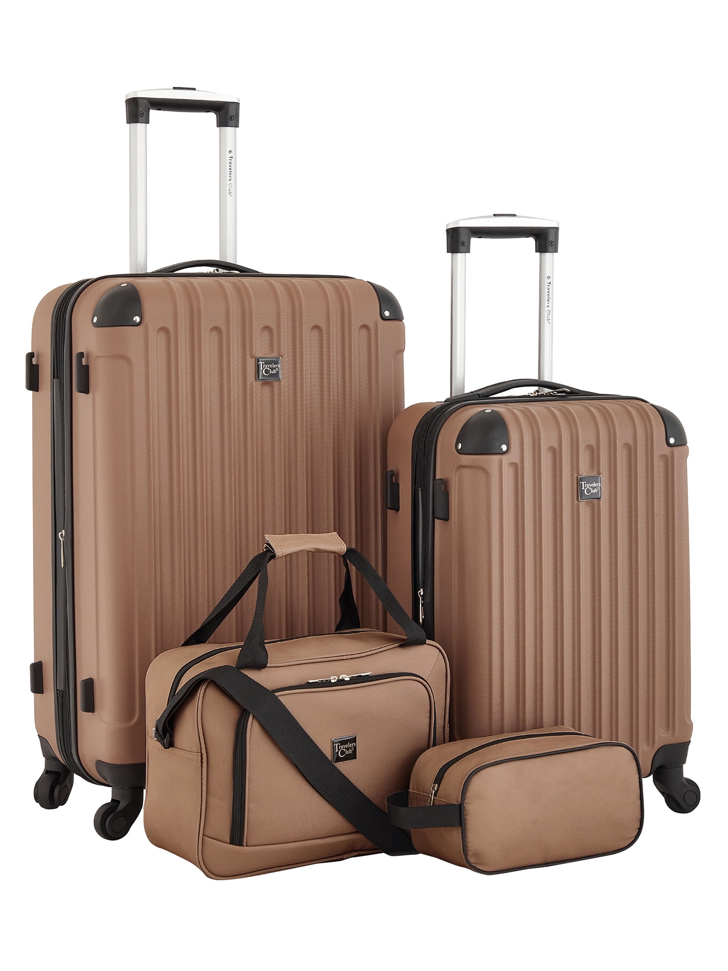 Travelers Club 4-Piece Hard Side Spinner Travel Luggage Set, Mocha