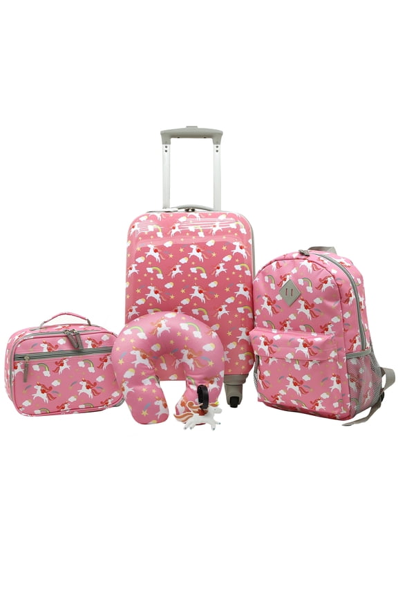 5-Pc Kids Luggage Set With 360° 4-Wheel Spinner System, Unicorn