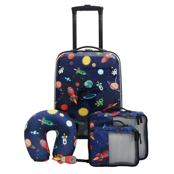 Travelers Club 5-Piece Kid's Hard Side Luggage Travel Set with 18" Spinner Rolling Carry-on- Space