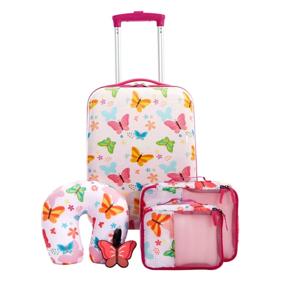 Travelers Club 5-Piece Kid's Hard-Side Travel Carry-on Luggage Set - Butterfly Print