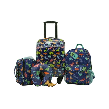 Travelers Club 5-Piece Kids Luggage Set with 360° 4-Wheel Spinner System, Dinosaur