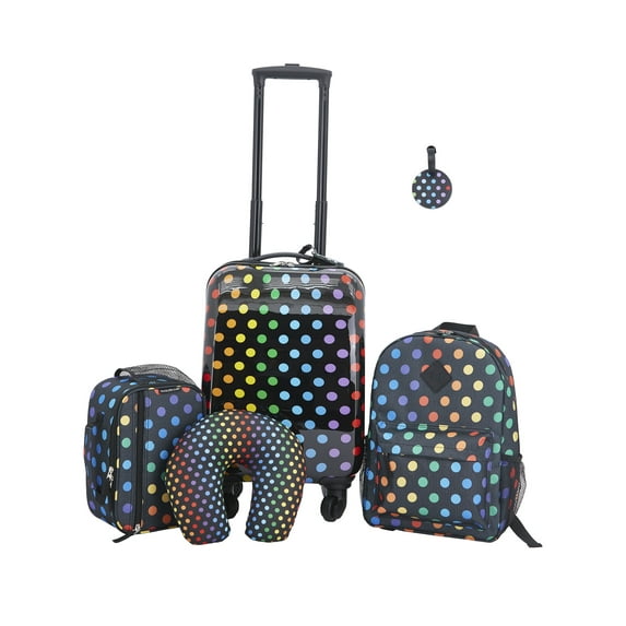 Travelers Club 5-Pc Kids Luggage Set With 360° 4-Wheel Spinner System, Polka Dot