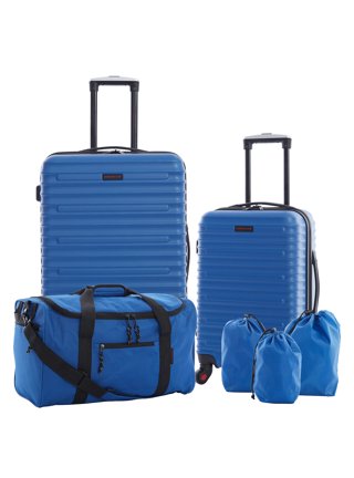 US Traveler Forza 2pc Softside Luggage Spinner Wheels 21 inch Carry-On Bag, Blue, Size: Carry on + Tote