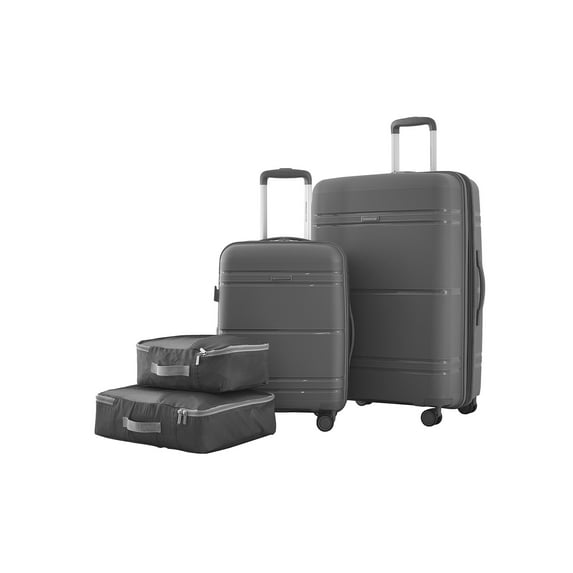 Travelers Club Lucian Collection 4pc Expandable Polypropylene Hardside Luggage with 8 wheels, Quiet Shade Gray