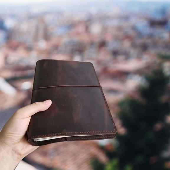 Travelers Notebook Cover A5 Dark Brown Genuine Leather with Card Slots Pen Holder for Journal Inserts