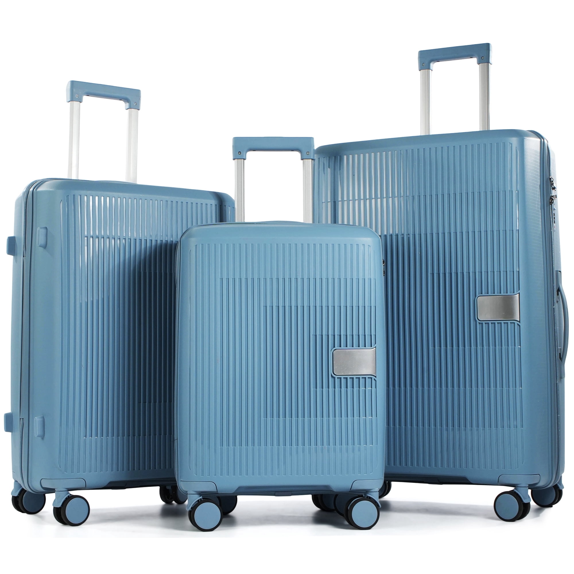 Travelhouse 3 Piece Checked Hard Shell Luggage Set Lightweight Suitcase with Lock and Spinner Wheels,Grayish blue