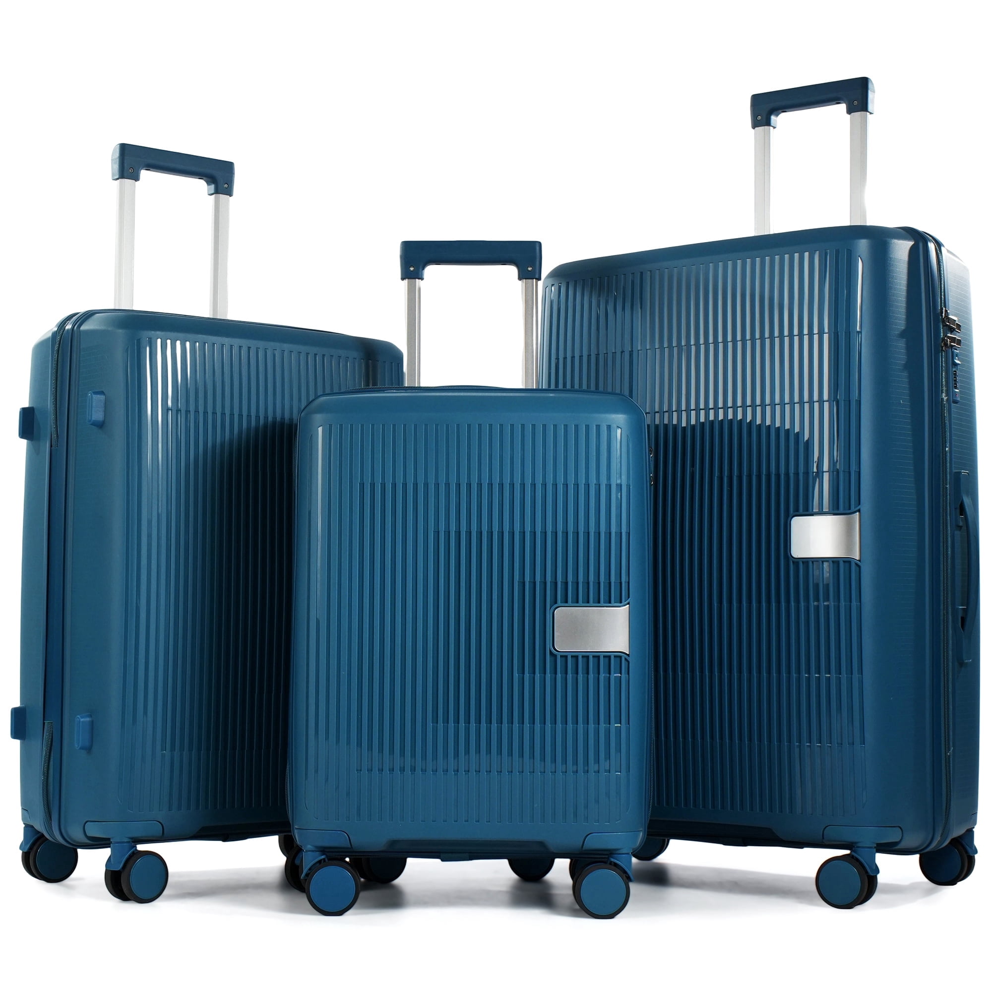 Travelhouse 3 Piece Checked Hard Shell Luggage Set Lightweight Suitcase with Lock and Spinner Wheels,Peacock blue