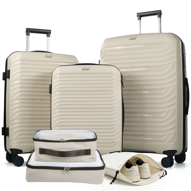 Travelhouse 3 Piece Hardshell Luggage Set Hardside Lightweight Suitcase with Lock Spinner Wheels and 2 Packing Cubes.(White)