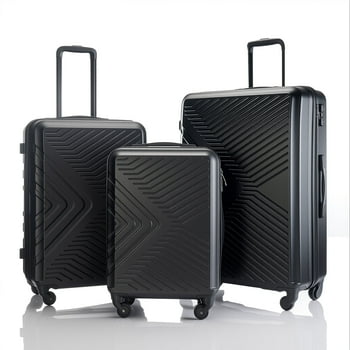 Travelhouse 3 Piece Hardshell Luggage Set Hardside Lightweight Suitcase with TSA Lock Spinner Wheels 20in24in28in.(Black)